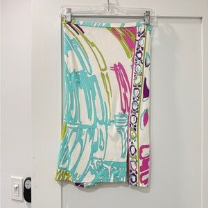 Emilio Pucci White Midi Skirt with Turquoise, Magenta & Lime Accents